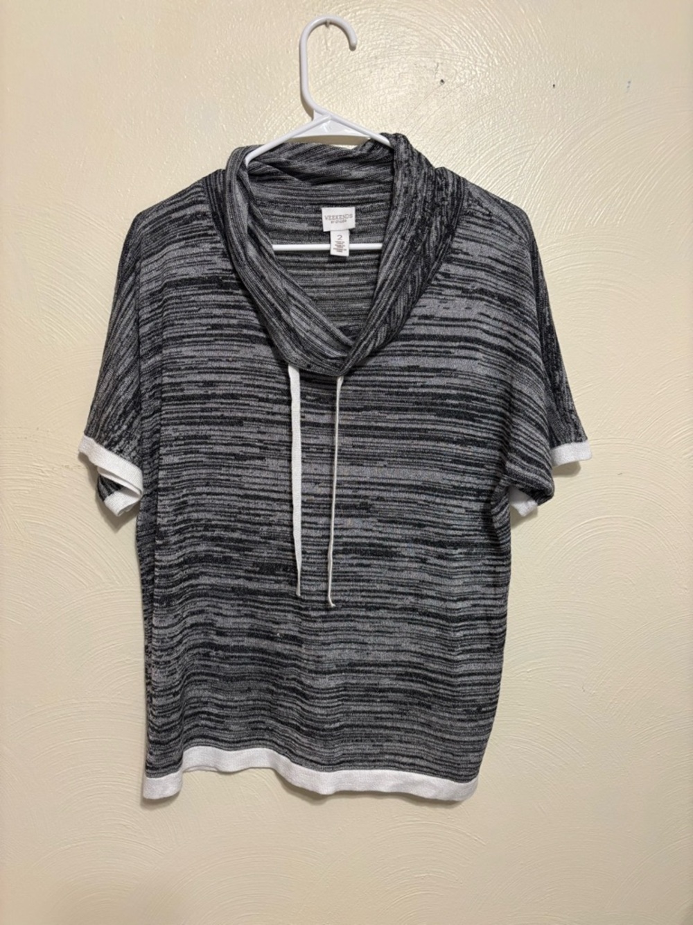 Chico's Gray & Black Striped Cowl-Neck Short Sleeve Top
